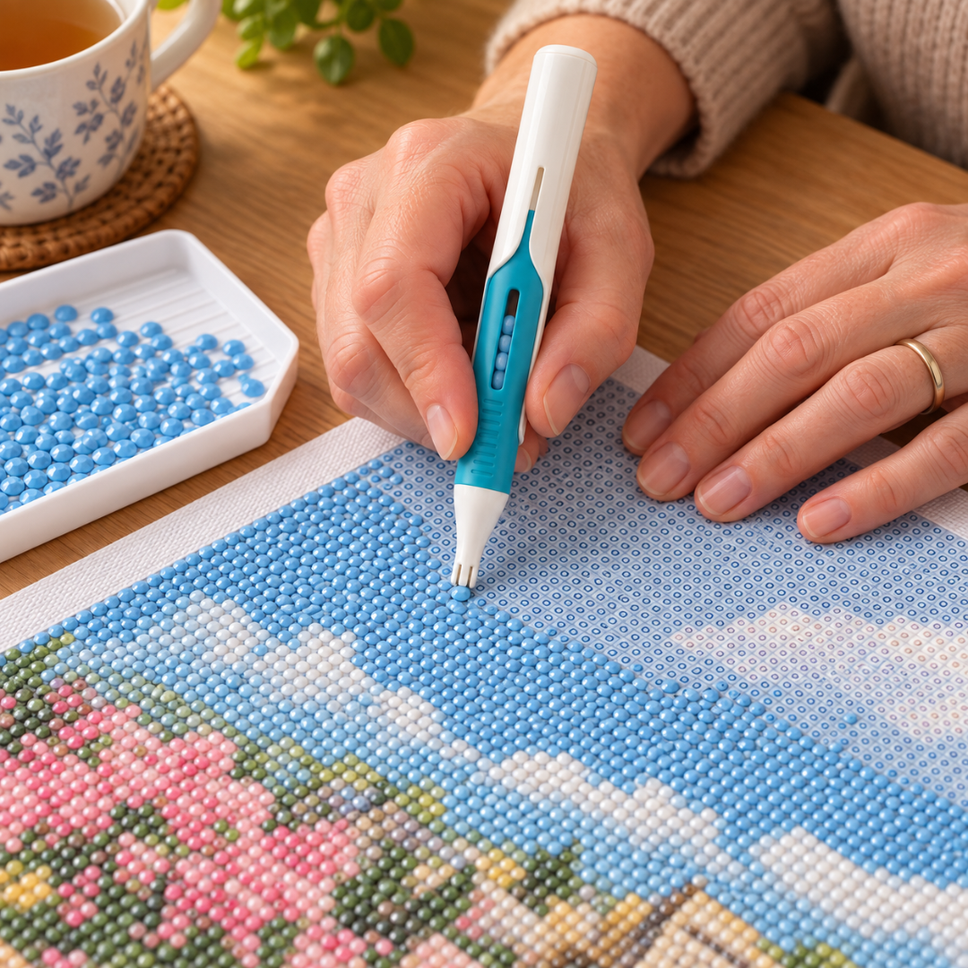 DiamantPunt™ - automatische diamond painting pen zonder wax, voor ronde steentjes