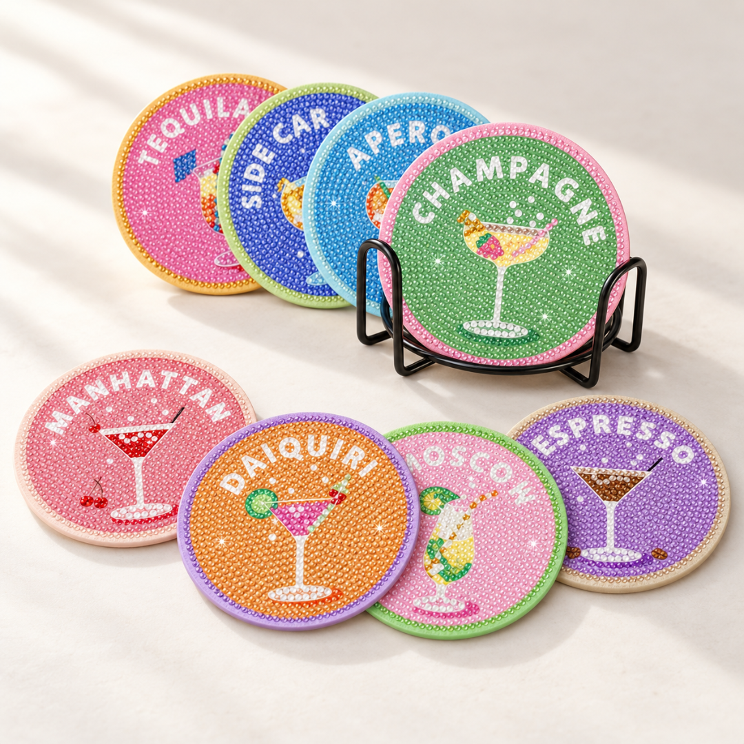 Proost™ Diamond Painting Onderzetters – set van 8 met houder