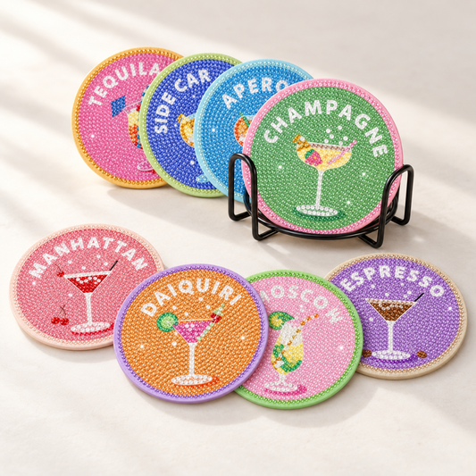 Proost™ Diamond Painting Onderzetters – set van 8 met houder