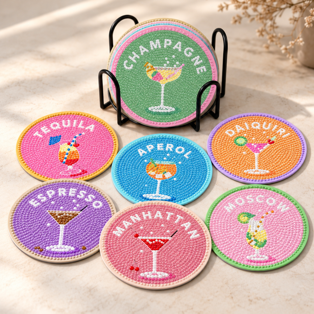 Proost™ Diamond Painting Onderzetters – set van 8 met houder
