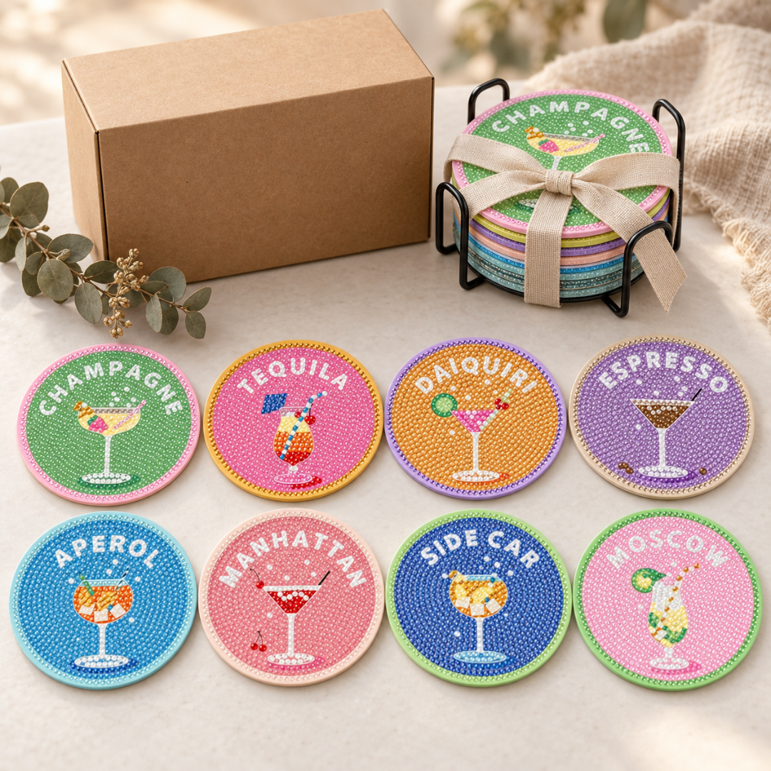 Proost™ Diamond Painting Onderzetters – set van 8 met houder