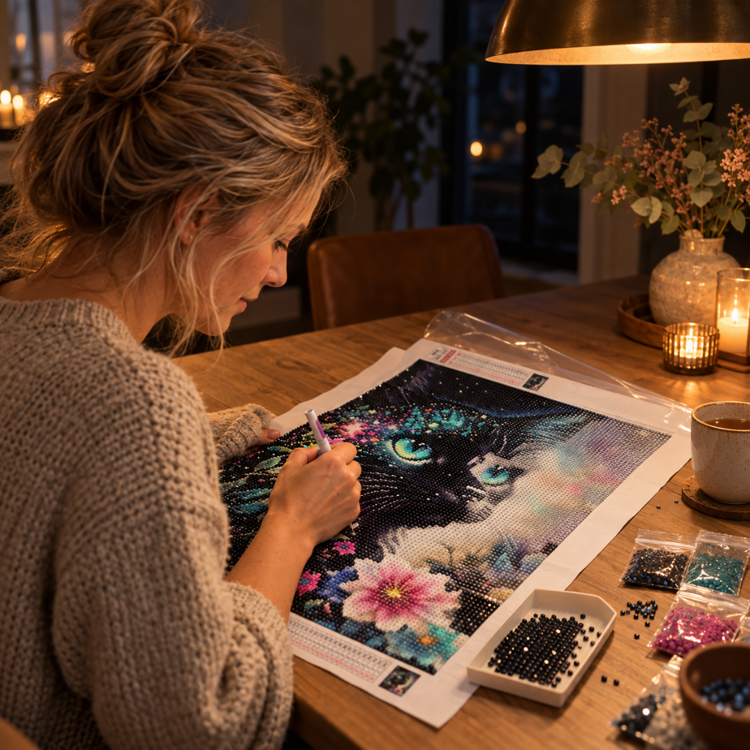Nachtkat™ – Diamond painting die je helemaal beplakt